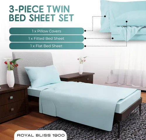 Vista 4 de Ropa de cama tamaño Twin - Juego de 3 piezas - Bolsillos profundos - Sábanas refrescantes - Suaves y cómodas para uso en todas las estaciones Aqua