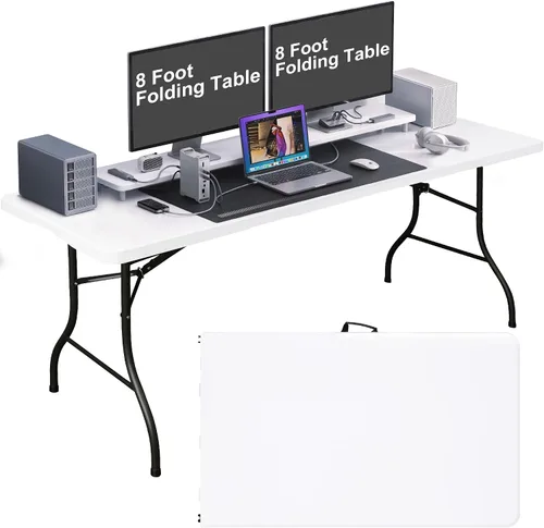 Vista 12 de Bblife Mesa portátil plegable para eventos de 4 pies, mesa de camping de plástico con 2 alturas ajustables, mesa de utilidad resistente para Blanco