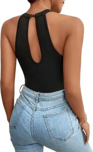 Vista 2 de SweatyRocks Body sin mangas para mujer, cuello redondo, corte alto, de malla, sin mangas