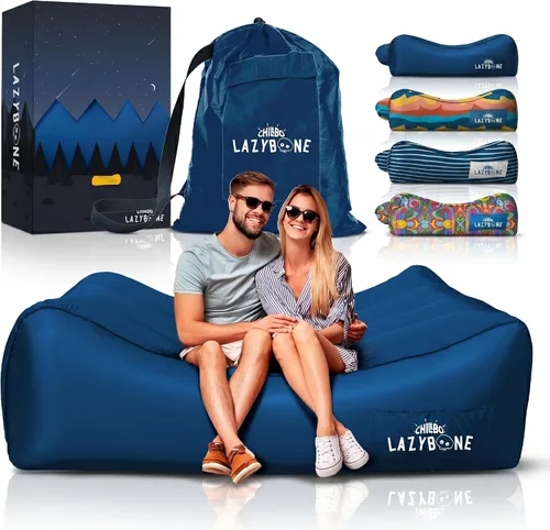 Vista 14 de Chillbo Inflatable Couch – Unique Designs - No-Pump Setup, Ripstop Polyester, Stability Pegs, Fun Prints - Portable Air Inflatable Lounger for