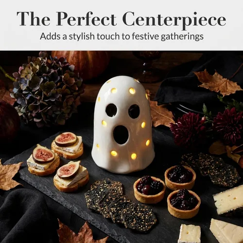 Vista 5 de Mud Pie Fantasma iluminado de cerámica, figura de niñera de estante