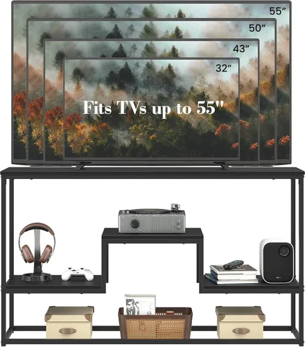 Vista 3 de YOUDENOVA Soporte de TV de 47 pulgadas de alto para televisores de hasta 55 pulgadas, mesa consola de TV con estantes de almacenamiento abiertos
