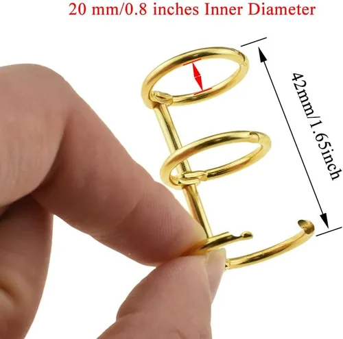 Vista 2 de HAHIYO 5 piezas de oro de 0.787 in de diámetro interior de metal de 3 anillos sueltos de hojas sueltas para libros, anillos de acero inoxidable