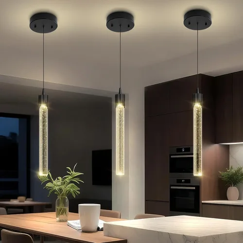 Vista 5 de ykolupty Luces colgantes modernas para isla de cocina, mini lámpara colgante de cristal negro con LED regulable de 2700 K-6000 K, lámpara de araña