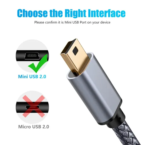 Vista 5 de NA Meokse - Cable mini USB de 20 pies / 19.7 ft, cable USB 2.0 trenzado de nailon tipo A a mini B con carcasa de aluminio y conectores chapados