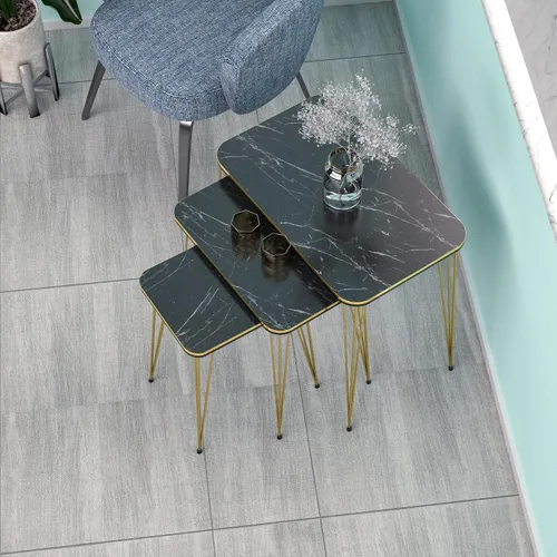 Vista 9 de Juego de 3 anidadores rectangulares, mesa anidable, base moderna de aspecto de grano de madera para mesas de centro o mesitas de noche, mesa
