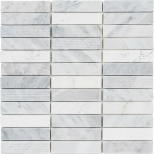Vista 10 de Modket Mármol de roble blanco apilado mezclado con textura piedra azulejo malla montado en muro TDH60MO (1 hoja)