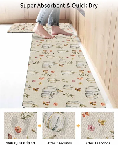 Vista 4 de Tapete de baño retro con diseño de calabaza para bañera, antideslizante, de secado rápido y absorbente, tierra de diatomeas, fregadero, dormitorio