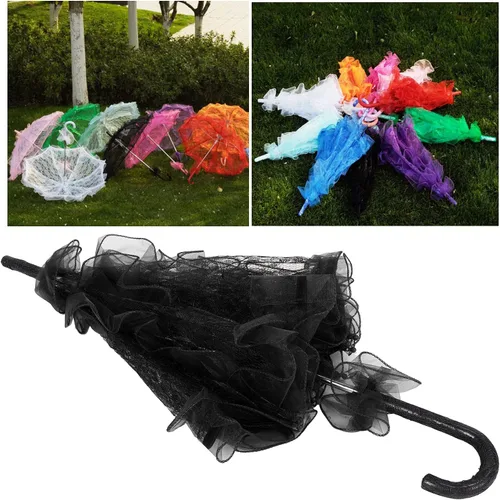 Vista 3 de Parasol, sombrilla de tela de encaje, sombrilla negra, sombrilla de boda, decoración artesanal para bodas, fiestas, fotos, regalos, bailes