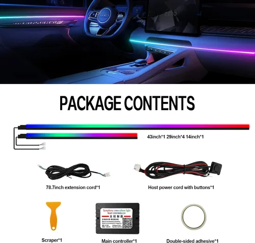 Vista 4 de Luces interiores acrílicas Dreamcolor para automóvil, accesorios para automóvil WEBUPAR 2 en 1, tira de luces LED para automóvil con control