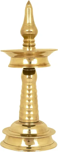 Vista 10 de SATVIK - 1 pieza de 4 pulgadas de latón de pie de metal Kerala Samai Diwali Deepak para Puja tradicional Panchmahal Pooja Deepam Diya lámpara