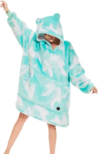 Vista 48 de THREE POODLE - Manta con capucha portátil para mujeres, sudadera con capucha de sherpa de gran tamaño para adultos hombres, mantas con capucha