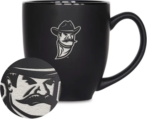 Vista 341 de Rico Industries - Taza de cerámica mate negra con grabado láser estándar de 15oz para NCAA (escuelas T & U) - Para bebidas calientes o frías