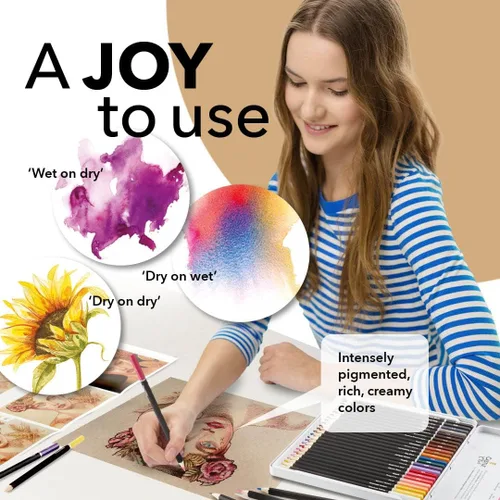 Vista 4 de Castle Art Supplies Juego de lápices de acuarela con temática de "Retratos", 24 colores vibrantes seleccionados, dibuja y pinta al mismo tiempo
