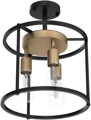 Vista 3 de Lámpara de techo industrial semiempotrada, lámpara de techo negra vintage de 3 luces con enchufe ajustable, lámpara rústica de metal para cocina
