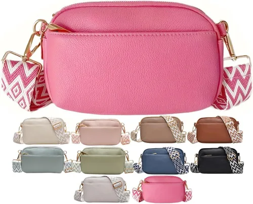 Vista 6 de Bolsos cruzados para mujer, bolsos de hombro de piel vegana y carteras para mujer con correa ancha ajustable