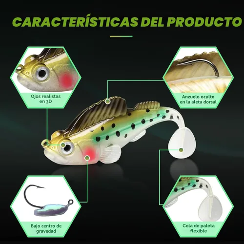 Vista 3 de GOTOUR Pre-Rigged Soft Fishing Lures with Weedless Hook, Lifelike Paddle Tail Swimbaits for Bass Fishing, Freshwater & Saltwater Fishing Bait