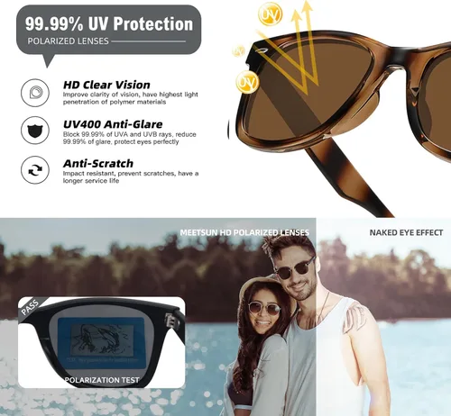Vista 43 de MEETSUN Polarized Sunglasses for Women Men Classic Retro Square Frame Driving Sun Glasses UV Protection