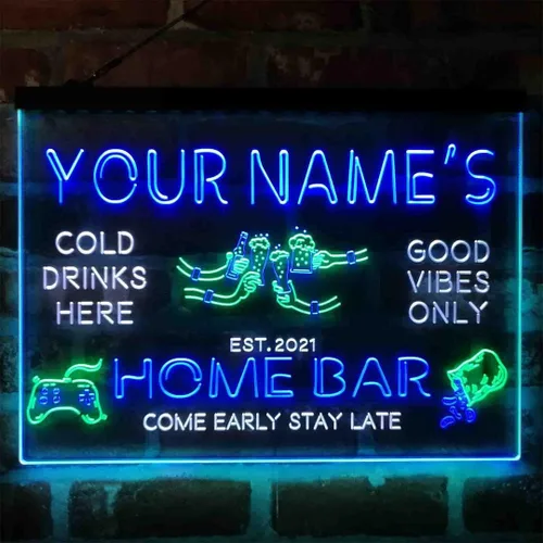 Vista 20 de Letrero de luz de neón LED tricolor para fiesta de cerveza, bar, personalizable, nombre, fecha, texto y cita, fuente verde y rojo y amarillo, 13 x