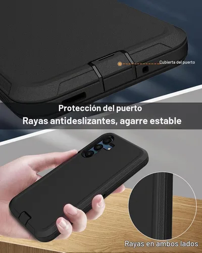 Vista 5 de Funda para teléfono Samsung Galaxy A16 5G, 3 capas de protección contra caídas de 16 pies, con cubierta de puerto a prueba de polvo, funda