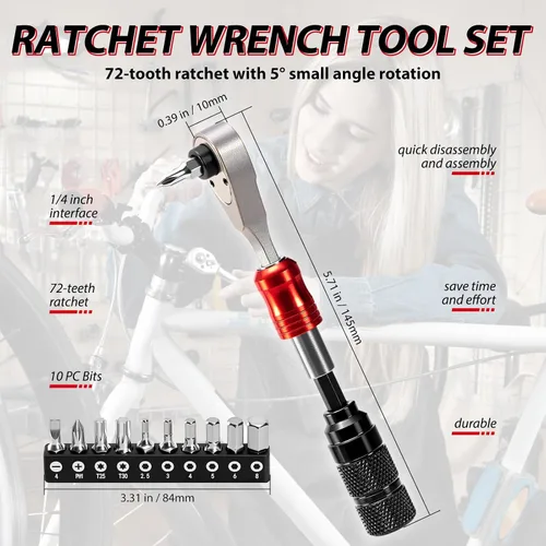 Vista 6 de Kit de herramientas de reparación de bicicletas con 10 puntas magnéticas, multiherramienta de aleación para bicicleta, MTB, ciclismo de carretera