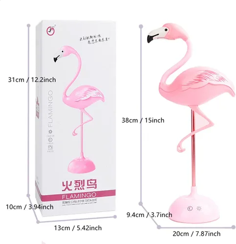 Vista 4 de Fantasee Lámpara de escritorio de flamenco, lámpara de mesita de noche USB, luz nocturna táctil regulable para niños, niños, estudiantes