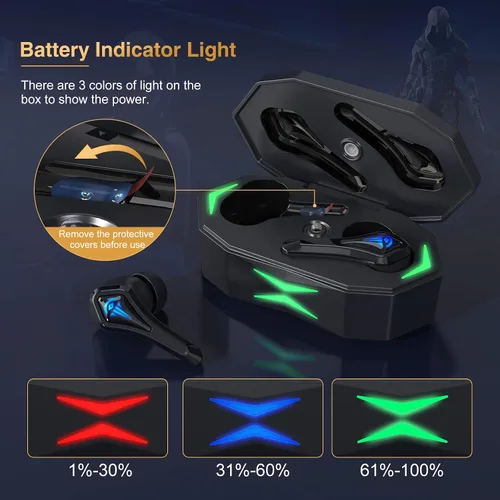 Vista 6 de Auriculares Bluetooth, auriculares inalámbricos para juegos de baja latencia de 50 ms, versión QTREE 5.2, cancelación de ruido, tiempo