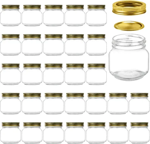 Vista 11 de Tarros de vidrio de 8 onzas con tapas, tarros de masón de boca regular para almacenamiento, tarros de conservas para caviar, hierbas, gelatina