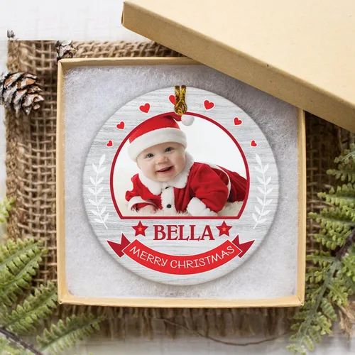 Vista 4 de Adorno de Navidad con foto personalizada 2023, adorno de Navidad con nombre del bebé, adorno de Navidad con texto personalizado para bebé, recién