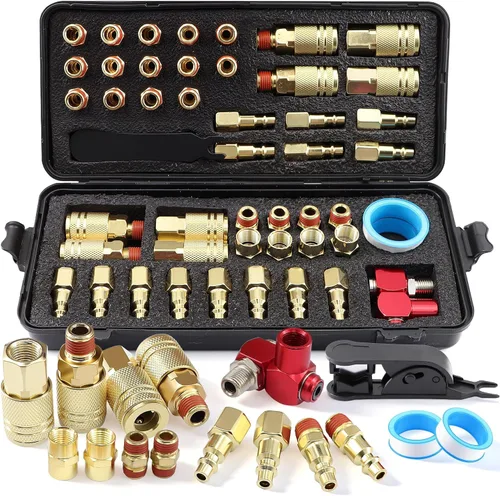 Vista 11 de Kit de acoplador de aire y enchufe, 22 piezas de 1/4" NPT de conexión rápida de aire con junta universal giratoria de 360°, accesorios de compresor