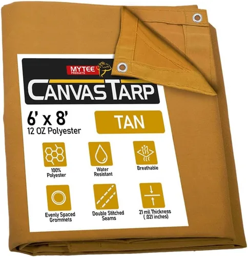 Vista 53 de Mytee Products Lona de lona marrón oscuro de 6 x 8 pies de 12 onzas, resistente al agua y transpirable, lonas resistentes, cubierta de lona Marrón