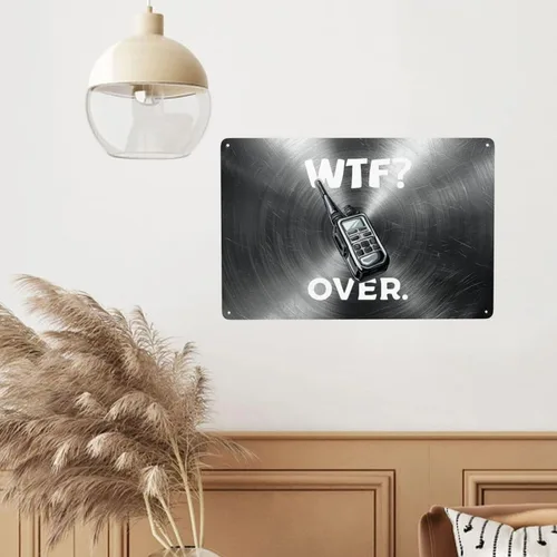 Vista 7 de Divertido walkie talkie - Radio de mano con texto en inglés "What The Fuck Over" de 8 x 12 pulgadas, letrero de metal retro para decoración de pared