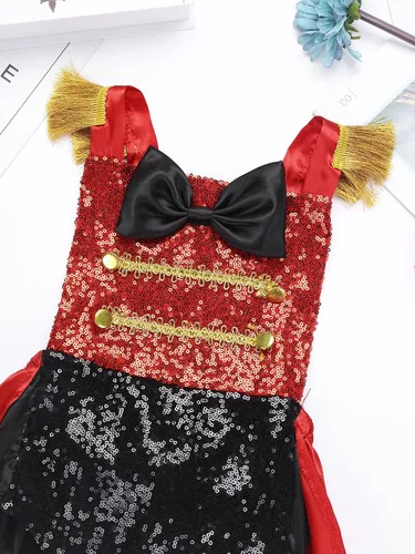 Vista 3 de Yartina Mameluco de lentejuelas con borlas para niñas de Ringmaster Circus para Halloween, fiesta de cumpleaños