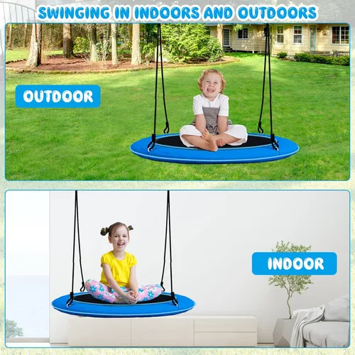 Vista 9 de Costzon Columpio de árbol de 40 pulgadas con luces LED para niños y adultos, columpio de platillo volador para interiores y exteriores con cuerdas