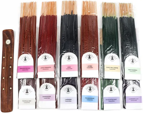Vista 10 de Hosley Paquete de 480 varillas de incienso surtidas, 12 aromas, incluyendo Nag Champa, lavanda, sangre de dragón, bolsa de agarre, ideal