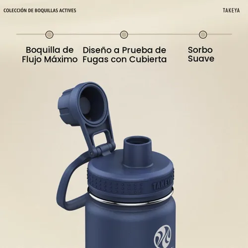 Vista 4 de Takeya Actives Botella de agua con tapa de boquilla, botella con doble aislamiento de acero inoxidable, apta para lavavajillas y sin BPA, botella
