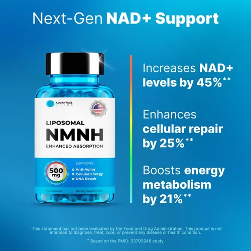 Vista 2 de Liposomal NMNH 500 mg - Alternativa de suplemento NMN - Suplementos NAD para mujeres y hombres Antienvejecimiento saludable - Apoyo celular