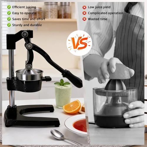 Vista 6 de Exprimidor manual de frutas para el hogar Exprimidor de hierro fundido de acero inoxidable 304, apto para lavavajillas. Extractor de jugo fresco