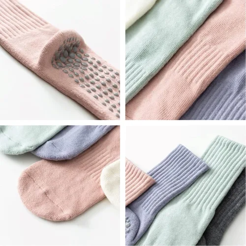 Vista 9 de Calcetines de yoga y pilates con empuñaduras para mujer, antideslizantes, coloridos, teñido anudado, acolchados, calcetines para bailar en barra