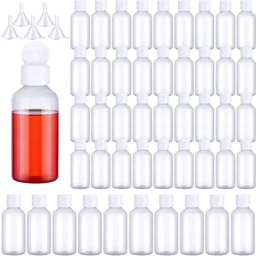 Vista 12 de Eccliy Paquete de 100 botellas de plástico de 2 onzas, botella de loción de viaje, botellas de plástico con tapas, recipientes pequeños de viaje