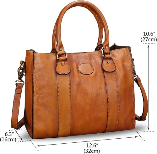 Vista 4 de Bolso bandolera de cuero genuino para mujer, bolso de hombro con asa superior