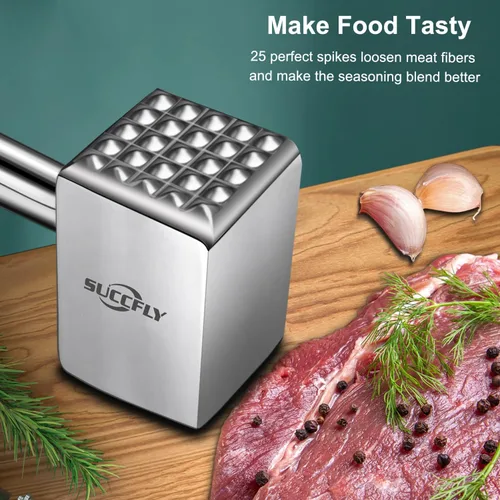 Vista 9 de SUCCFLY - Herramienta ablandadora de carne de acero inoxidable, mazo de carne resistente, 1.65 libras