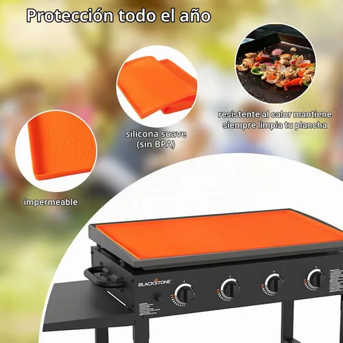 Vista 3 de Cubierta protectora de silicona para parrilla Blackstone de 28 pulgadas, tapete de parrilla de silicona resistente de grado alimenticio, protege