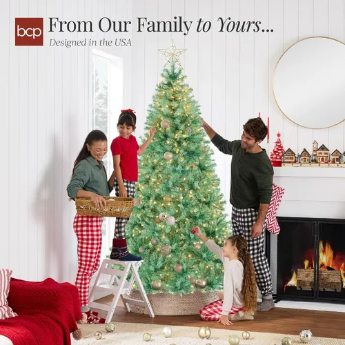 Vista 56 de Best Choice Products Árbol de Navidad azul bebé preiluminado de 6 pies, decoración navideña artificial completa con 947 puntas de rama, 250 luces