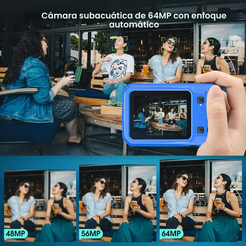 Vista 3 de Cámara subacuática 4K, cámara digital impermeable de 64 MP y 16 pies con tarjeta de 16 GB, cámara impermeable flotante