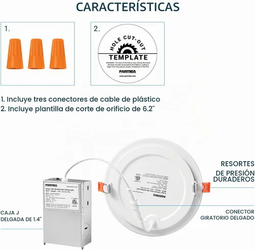 Vista 3 de PARMIDA (Paquete de 12) Luz de techo empotrable LED de 6 pulgadas ultradelgada con caja de conexiones, 12 W, luz de panel delgada de oblea sin 3000K