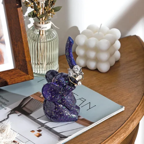 Vista 3 de PUDDING CABIN Soporte para anillos de elefante morado, lindo organizador de anillos, regalo único de elefante para mujeres, mamá, día de la madre