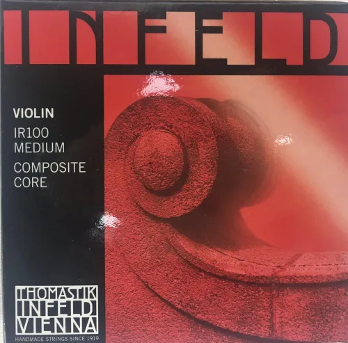 Vista 3 de Thomastik Infeld - Juego de cuerdas para violín rojo 4/4, calibre medio con extremo de bola extraíble, acero chapado en oro E