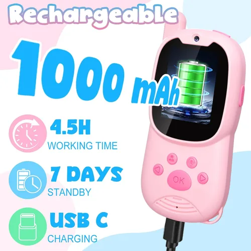Vista 3 de Walkie Talkies de video para niños de 3 a 12 años, juguetes recargables Walkie Talky con cámara HD y cambiador de voz de 1000 pies de largo alcance