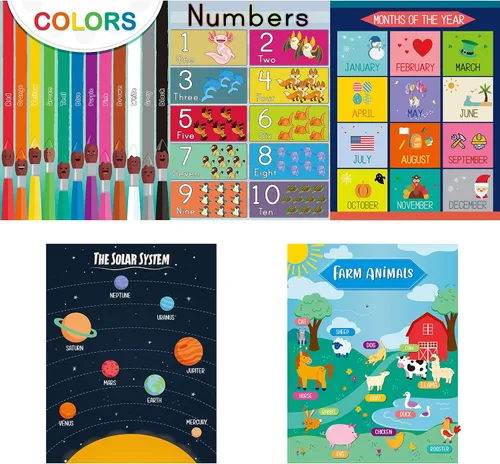 Vista 6 de Youngever Paquete de 13 carteles educativos laminados preescolares para niños pequeños y niños, carteles de aprendizaje, carteles de aula, carteles